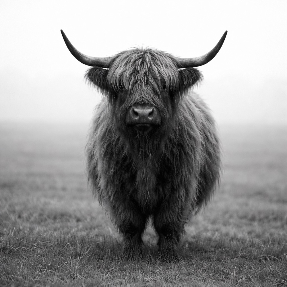 Highland Cow Black and White Art Print Photo 8x10 Glossy